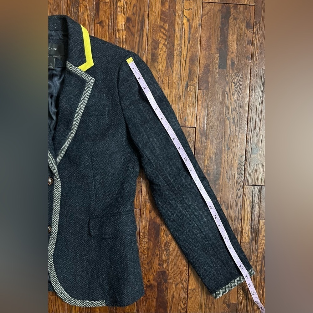 J CREW Wool Schoolboy Blazer with Neon and Herringbone Trim in Navy Size 0 - Picture 5 of 7